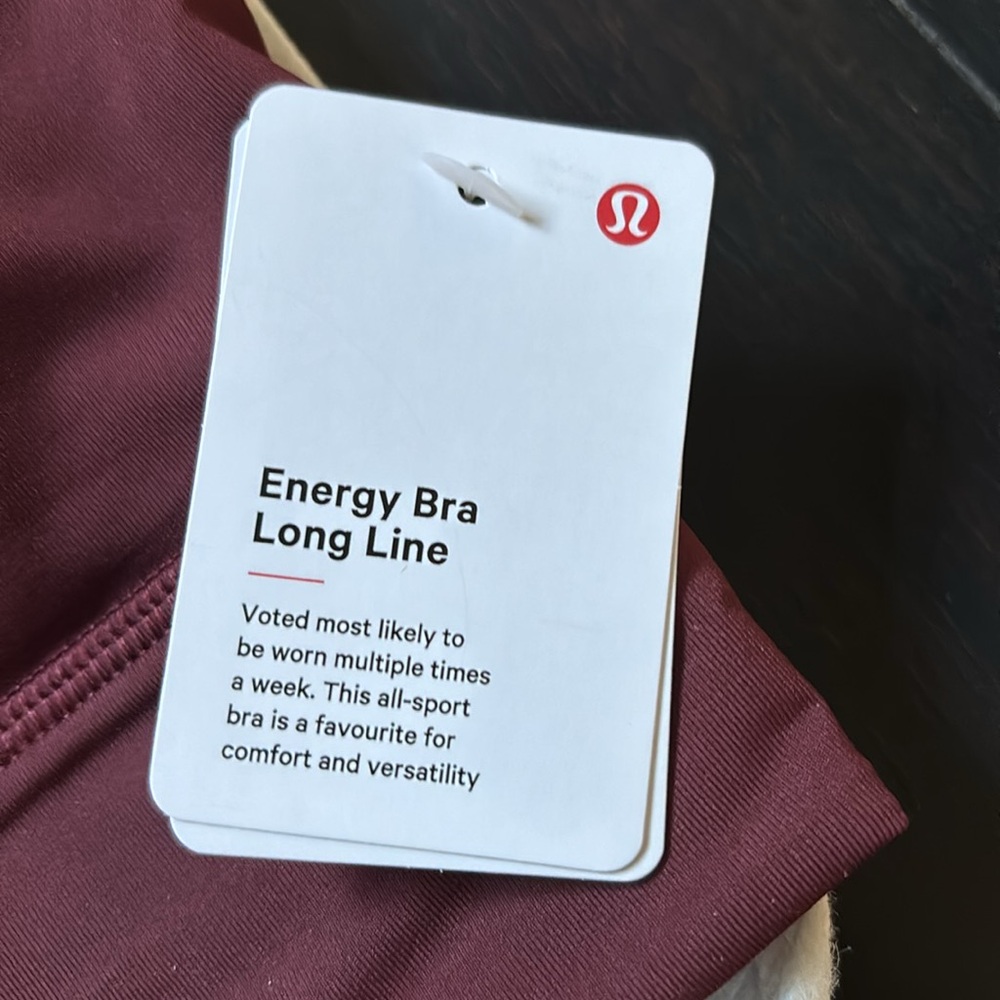 LULULEMON ENERGY BRA LONG LINE IN RED MERLOT (RDMR) SZ 8,10 NWT - Picture 4 of 9